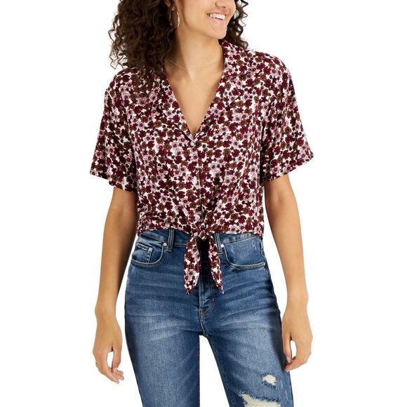Self Esteem Juniors' Floral Tie-Front Shirt Size XL - Picture 1 of 3